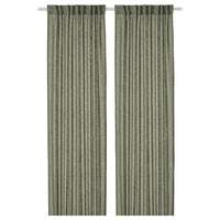 DYTÅG curtains, 1 pair, grey-green/with heading tape, 145x300 cm