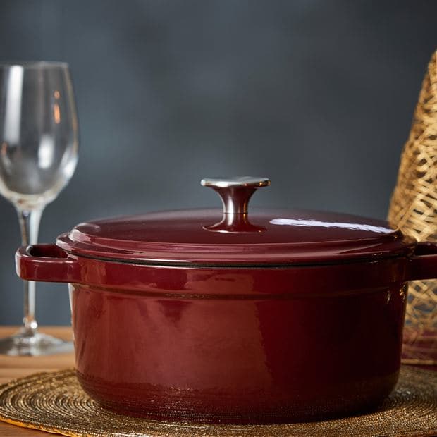 STEW Dark red round cast iron pot H 16 x W 30.5 cm - Ø 24 cm - best price from Maltashopper.com CS667758