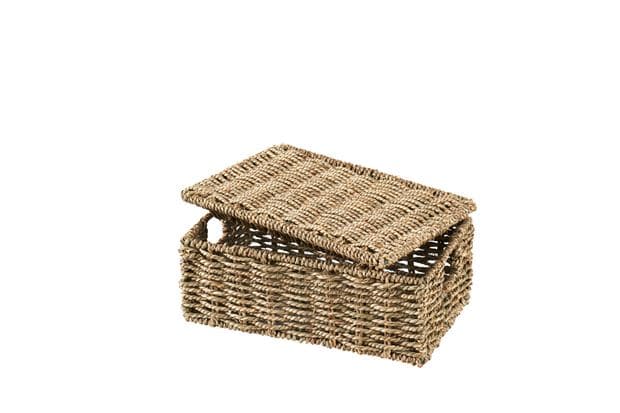 Casa SEAGRASS Storage basket S with natural lid, H 13 x W 30 x D 19 cm