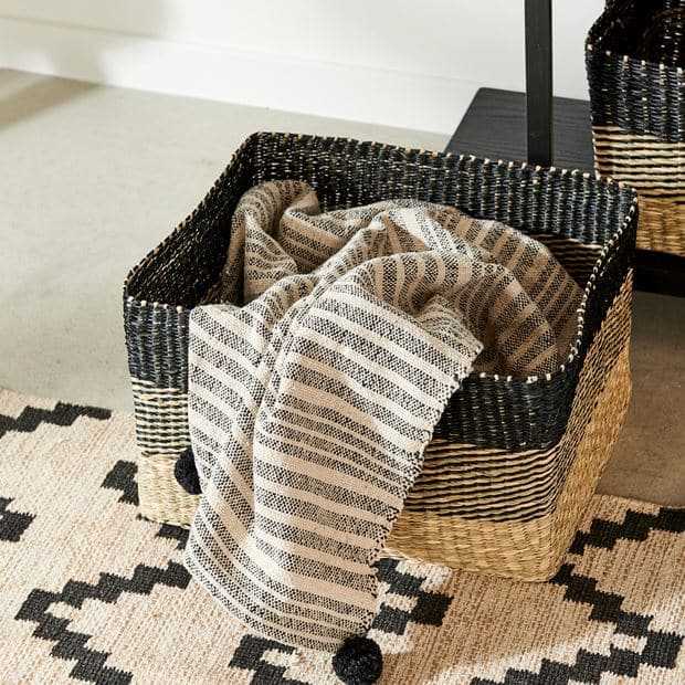 Casa BOBO Basket drawer black, natural H 24 x W 40 x D 30 cm