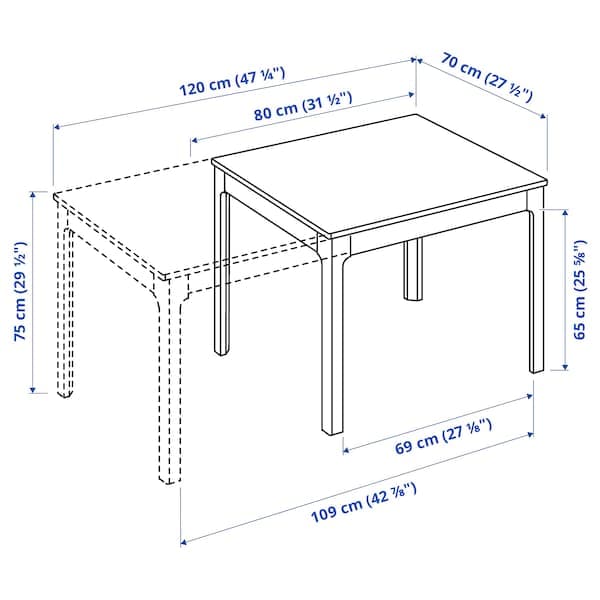 EKEDALEN - Extendable table, white, 80/120x70 cm - best price from Maltashopper.com 70340826