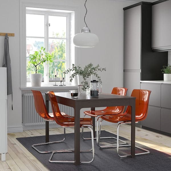 Ikea EKEDALEN / TOBIAS - Table and 4 chairs, dark brown/brown-red chrome-plated, 120/180x80 cm