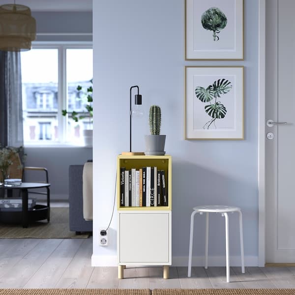 Ikea EKET - Cabinet combination with legs, white pale yellow/wood, 35x35x80 cm