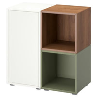 EKET cabinet combination with feet, white/walnut effect grey-green, 70x35x72 cm