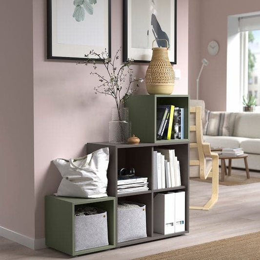 EKET - Cabinet combination with feet, dark grey/grey-green, 105x35x107 cm - best price from Maltashopper.com 99521845