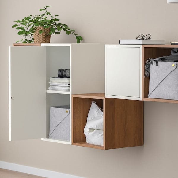 Ikea EKET - Wall-mounted cabinet combination, white/walnut effect, 175x35x70 cm