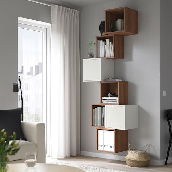 Ikea EKET - Wall-mounted cabinet combination, walnut effect/white, 80x35x210 cm