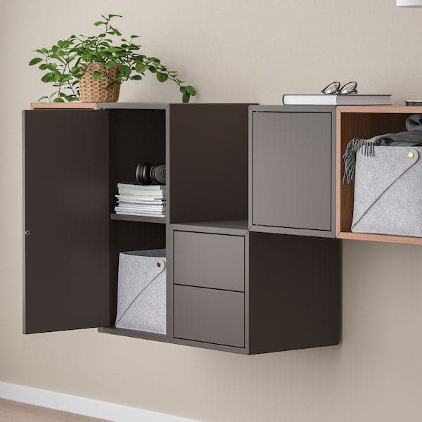 Ikea EKET - Wall-mounted cabinet combination, dark grey/walnut effect, 175x35x70 cm