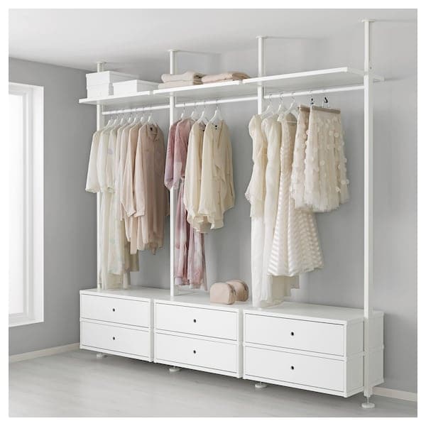 ELVARLI - Wardrobe combination, white, 258x51x222-350 cm - best price from Maltashopper.com 39157387