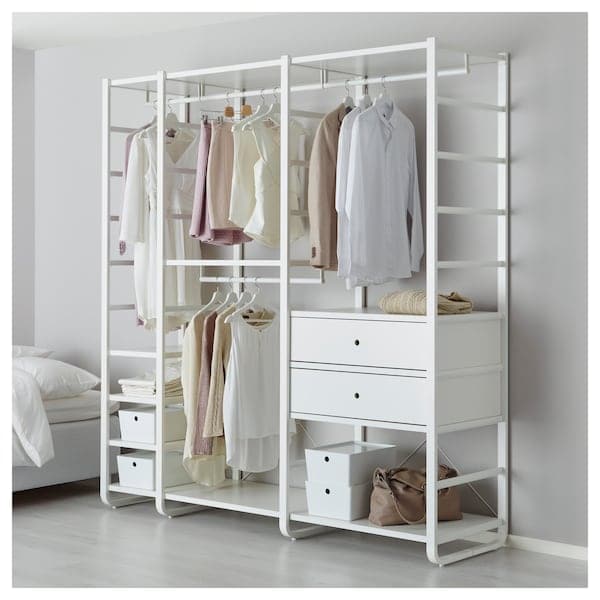 Ikea ELVARLI - Wardrobe combination, white, 205x55x216 cm