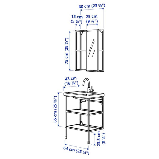 Ikea ENHET - Bathroom, white,64x43x87 cm