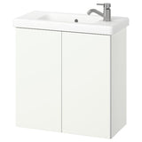 ENHET / TVÄLLEN wash-stnd w doors/wash-basin/tap, white, 64x33x65 cm