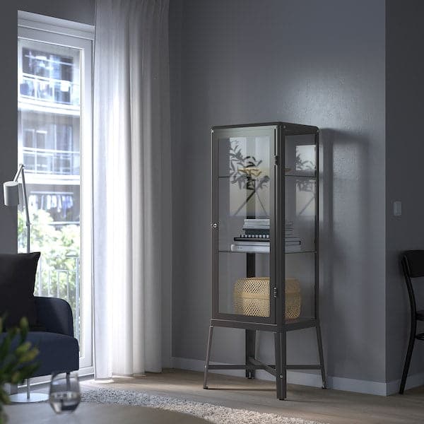Ikea FABRIKÖR - Glass-door cabinet, dark grey, 57x150 cm