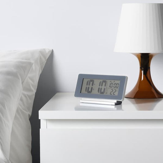 FILMIS - Clock/thermometer/alarm, low-voltage/grey, 16.5x9 cm - best price from Maltashopper.com 50540831