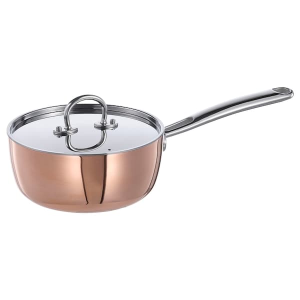 Ikea FINMAT - Saucepan with lid, copper/stainless steel, 1.5 l