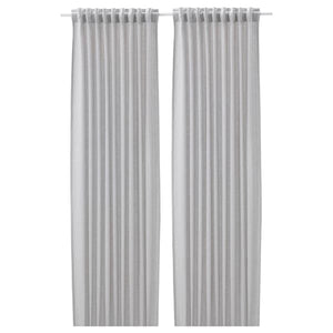 Ikea FJÄDERMOTT Curtains, 1 pair - white/grey 145x300 cm , 145x300 cm