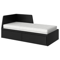 FLEKKE day-bed w 2 drawers/2 mattresses, black-brown/Åfjäll firm, 80x200 cm
