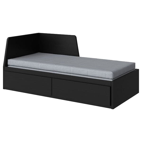 Ikea FLEKKE - Sofa bed/2 drawers/2 mattresses, brown-black/Ågotnes rigid, 80x200 cm ,