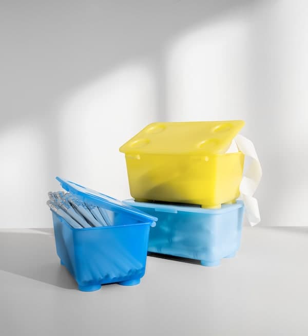 Ikea GLIS - Box with lid, yellow/blue, 17x10 cm