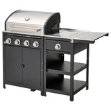 GRILLSKÄR gas barbecue w side burner/table, stainless steel/outdoor, 126/150x61 cm