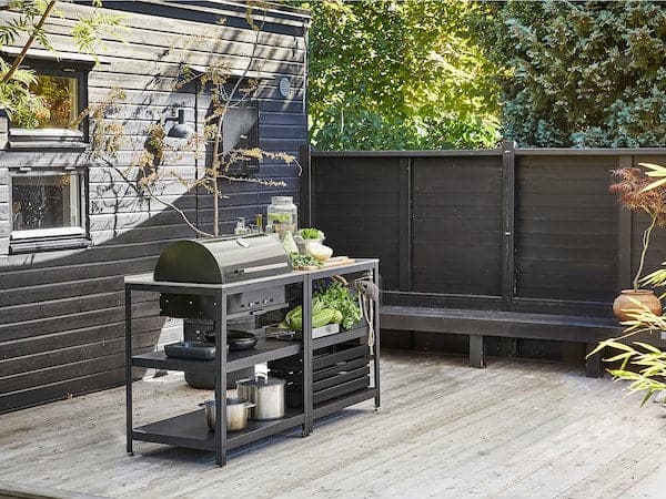 Ikea GRILLSKÄR - Kitchen with charcoal bbq, outdoor, stainless steel
