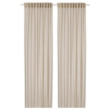HÄLLEBRÄCKA sheer curtains, 1 pair, light beige/with heading tape, 145x300 cm