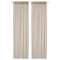 HÄLLEBRÄCKA sheer curtains, 1 pair, light beige/with heading tape, 145x300 cm