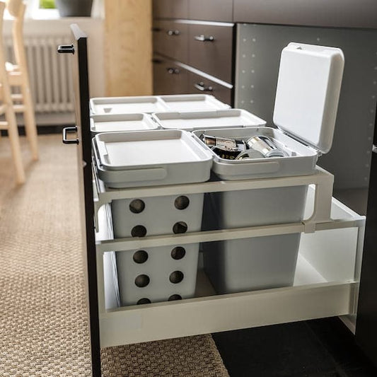 Ikea HÅLLBAR - Waste sorting solution, for METOD kitchen drawer/light grey, 57 l