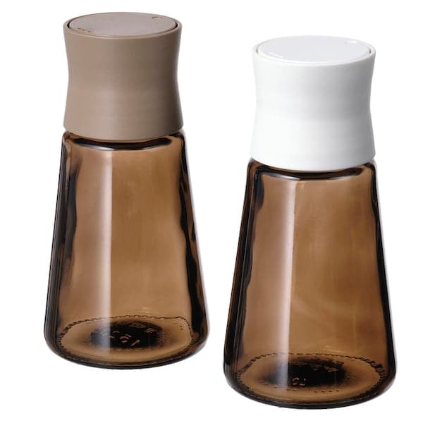Ikea HALVTOM - Salt and pepper shakers, glass/brown, 12 cm
