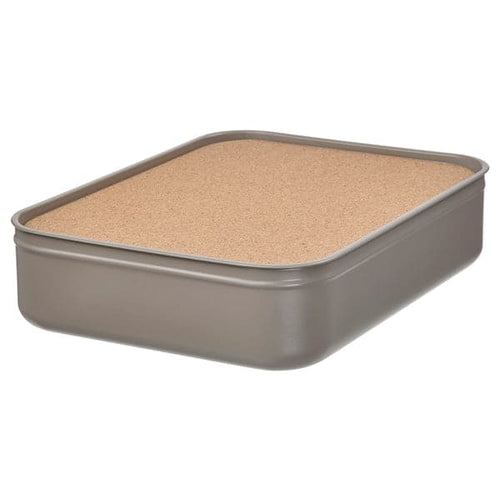 HARVMATTA - Box with compartments, dark grey-beige, 24x18x6 cm
