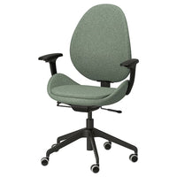 HATTEFJÄLL office chair with armrests, Gunnared green/black, 50x114x68 cm