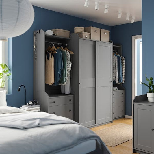 Ikea HAUGA - Wardrobe combination, grey, 258x55x199 cm