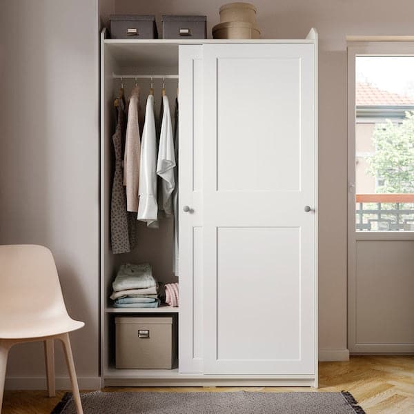 HAUGA - Wardrobe with sliding doors, white, 118x55x199 cm - best price from Maltashopper.com 60456916