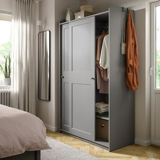 HAUGA - Wardrobe with sliding doors, grey, 118x55x199 cm - best price from Maltashopper.com 60407271