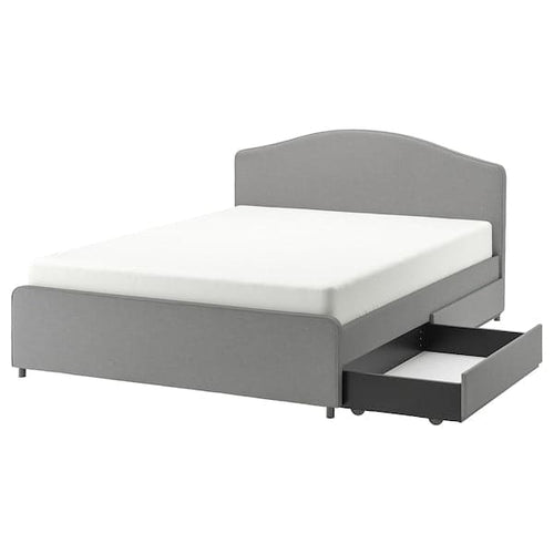 HAUGA Padded bed, 2 containers - Grey Vissle 160x200 cm