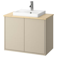HAVBÄCK / ORRSJÖN wash-stnd w doors/wash-basin/tap, beige/light bamboo, 82x49x71 cm