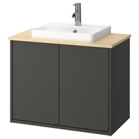 HAVBÄCK / ORRSJÖN wash-stnd w doors/wash-basin/tap, dark grey/light bamboo, 82x49x71 cm