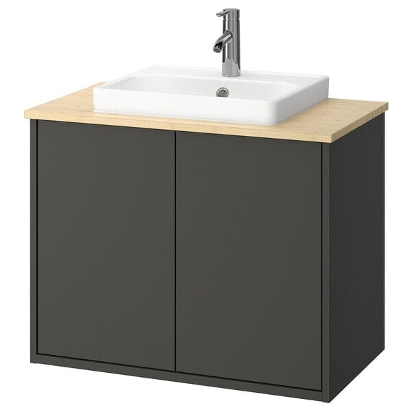 Ikea HAVBÄCK / ORRSJÖN - Washbasin/ante/washbasin unit/mixer, dark grey/light bamboo,82x49x71 cm