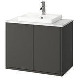 HAVBÄCK / ORRSJÖN wash-stnd w doors/wash-basin/tap, dark grey/white marble effect, 82x49x71 cm