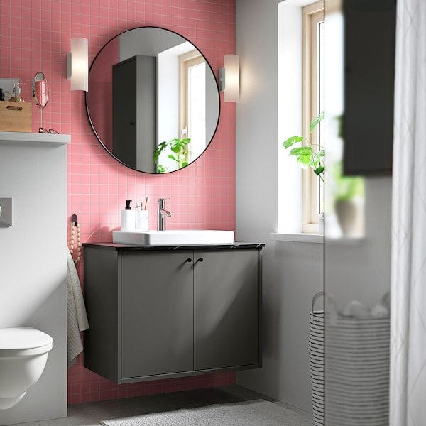 Ikea HAVBÄCK / ORRSJÖN - Washbasin/washbasin/black marble-effect vanity unit, dark grey/black,82x49x71 cm