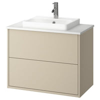 HAVBÄCK / ORRSJÖN wash-stnd w drawers/wash-basin/tap, beige/white marble effect, 82x49x71 cm