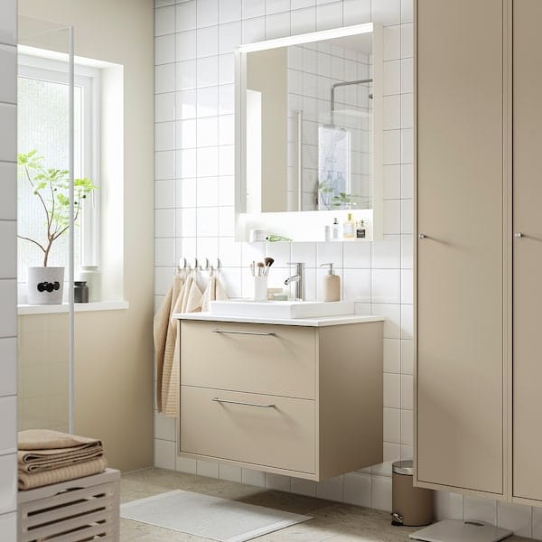 Ikea HAVBÄCK / ORRSJÖN - Washbasin/drawer/misc cabinet, beige/white marble effect,82x49x71 cm