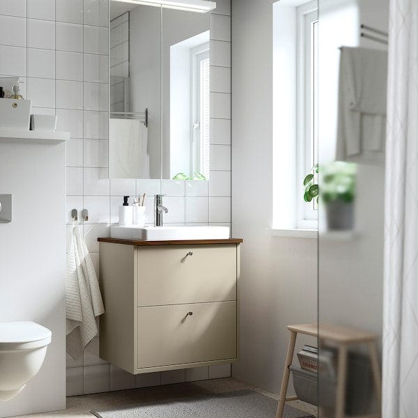 Ikea HAVBÄCK / ORRSJÖN - Washbasin/drawer/misc cabinet, beige/brown walnut effect,62x49x71 cm
