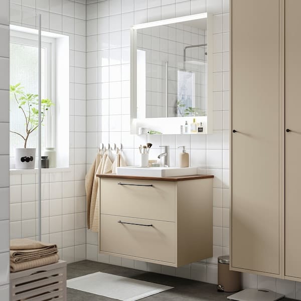 Ikea HAVBÄCK / ORRSJÖN - Washbasin/drawer/misc cabinet, beige/brown walnut effect,82x49x71 cm