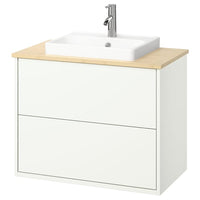 HAVBÄCK / ORRSJÖN wash-stnd w drawers/wash-basin/tap, white/light bamboo, 82x49x71 cm