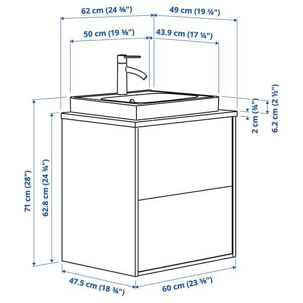 Ikea HAVBÄCK / ORRSJÖN - Washbasin/drawer/misc cabinet, white/white marble effect,62x49x71 cm