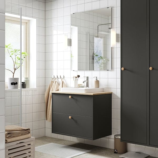 Ikea HAVBÄCK / ORRSJÖN - Washbasin/drawer/misc cabinet, dark grey/light bamboo,82x49x71 cm