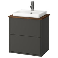 HAVBÄCK / ORRSJÖN wash-stnd w drawers/wash-basin/tap, dark grey/brown walnut effect, 62x49x71 cm