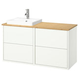 HAVBÄCK / ORRSJÖN wash-stand/wash-basin/tap, white/bamboo, 122x49x71 cm