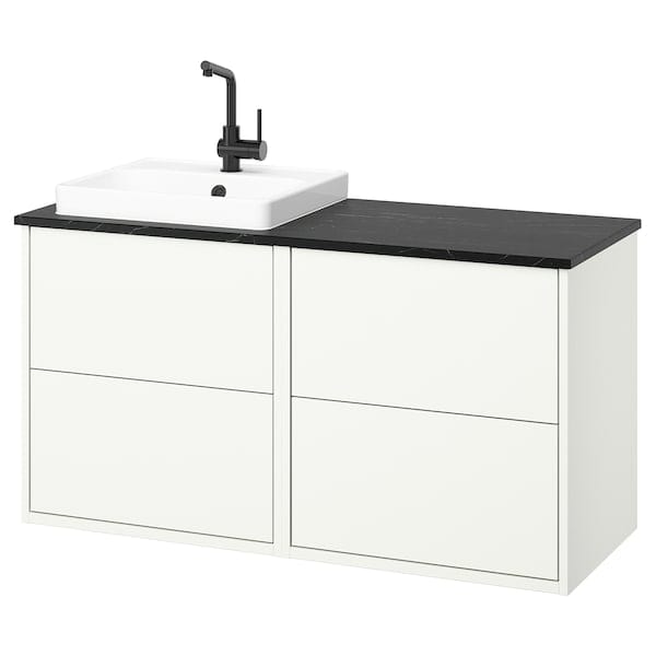 Ikea HAVBÄCK / ORRSJÖN - Washbasin/black marble-effect washbasin/mixer unit, 122x49x71 cm